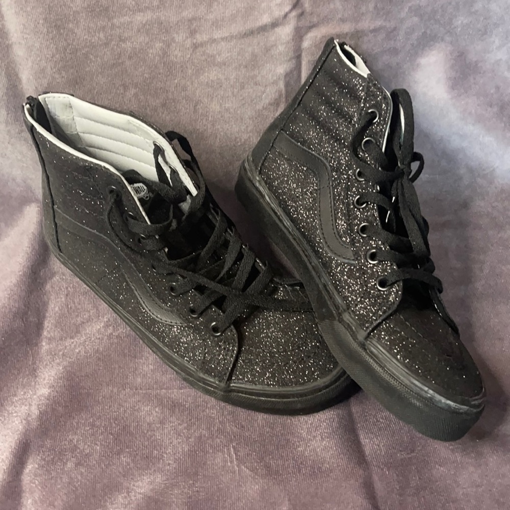 Van’s Black Glitter Zip Up High Tops. Never Worn.